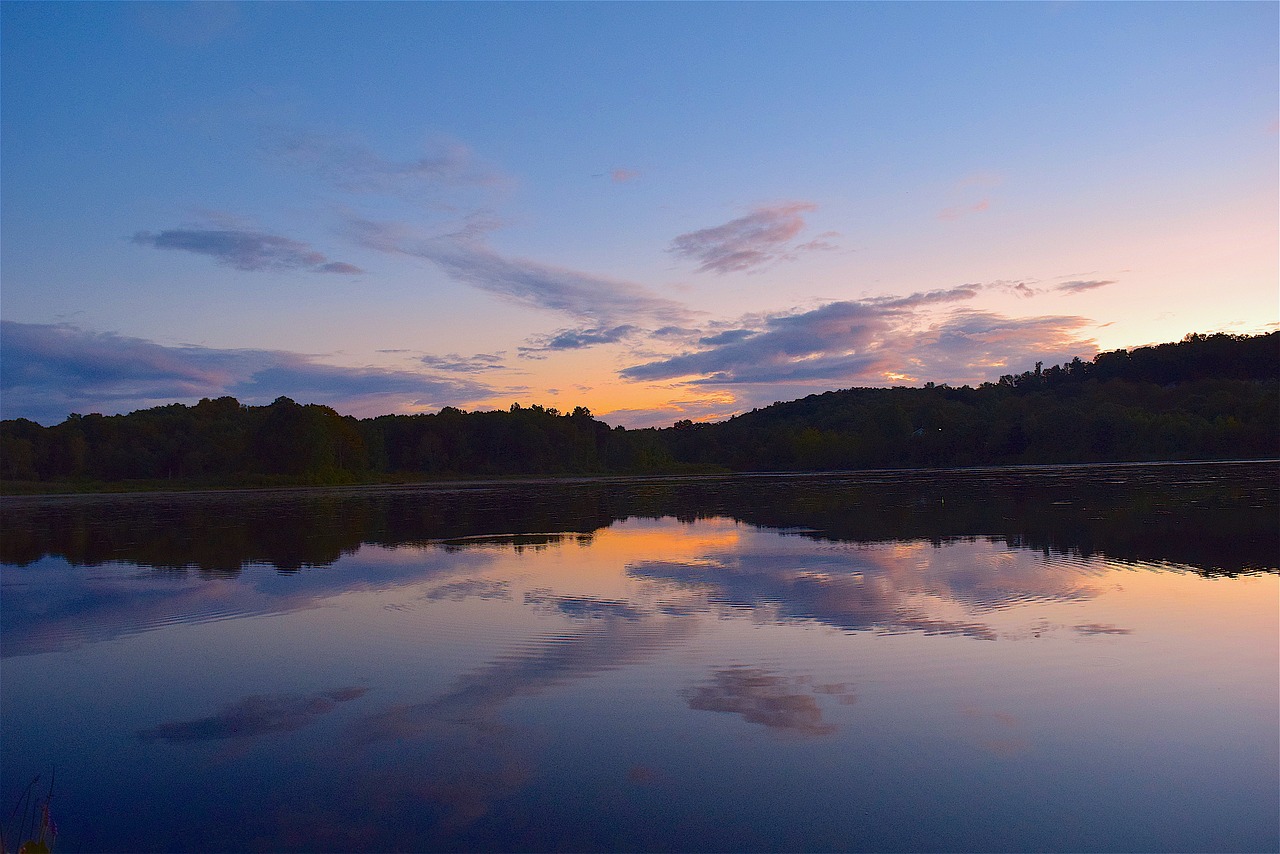 sunset lake clouds free photo