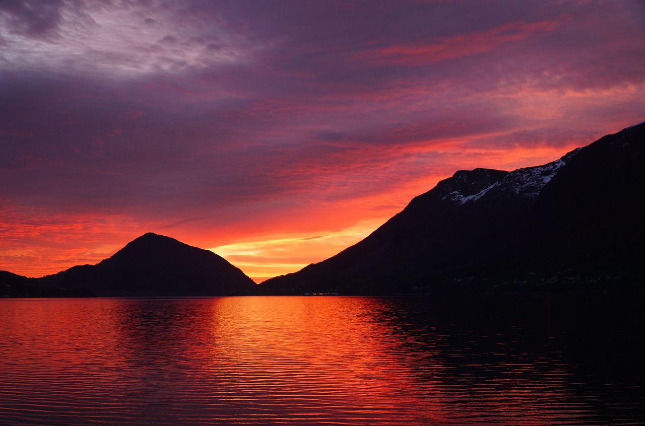 sunset fiordland mountain free photo