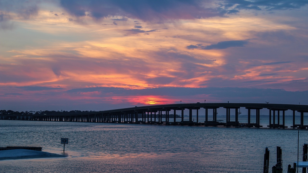 sunset destin bridge free photo