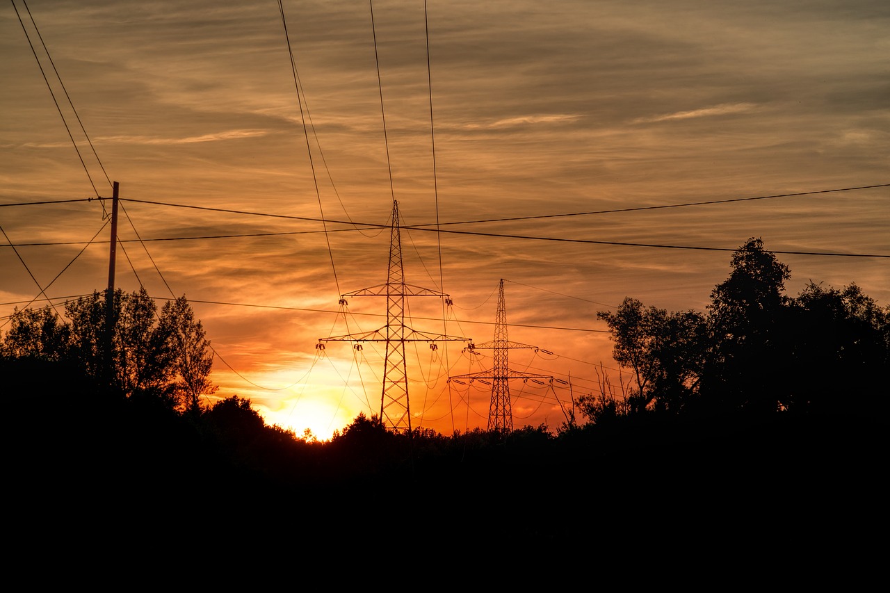 sunset power lines electricity free photo