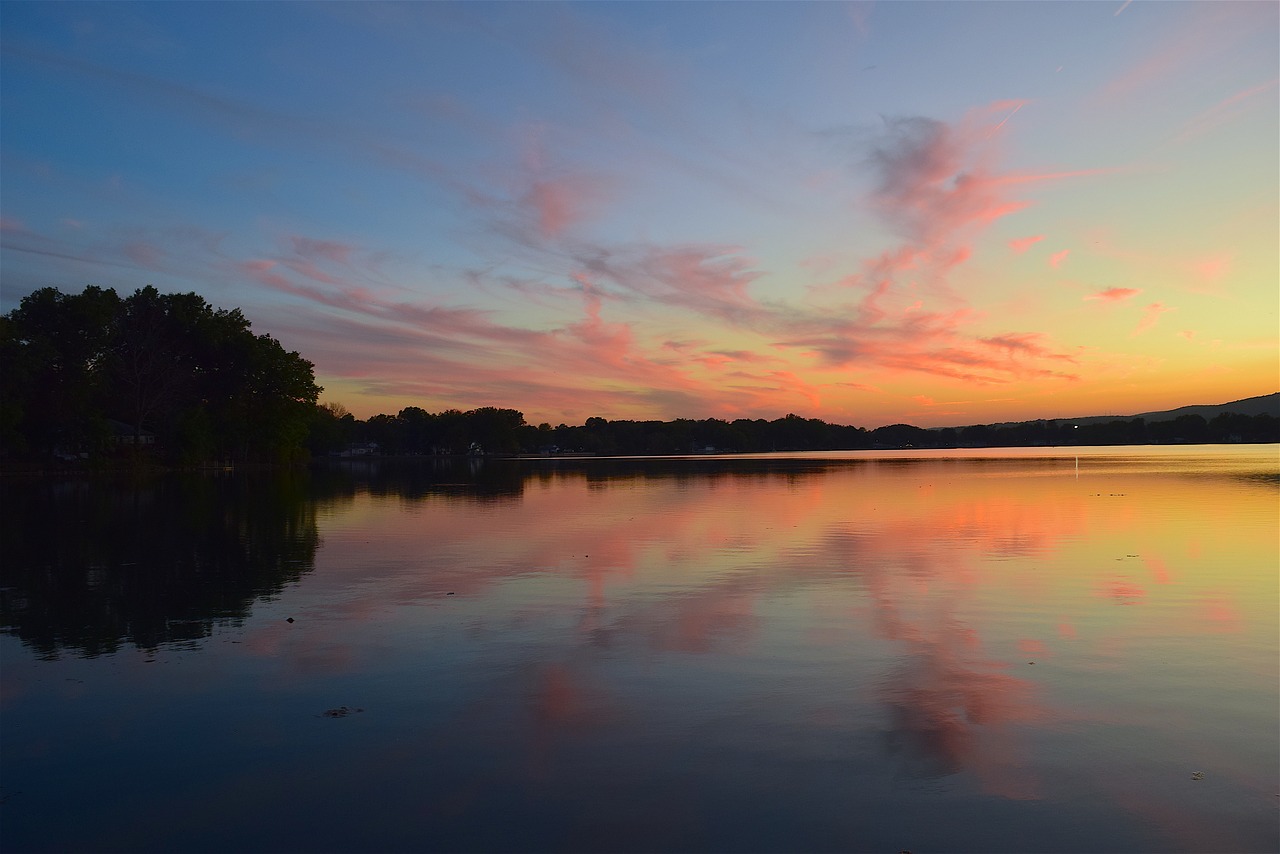 sunset lake clouds free photo