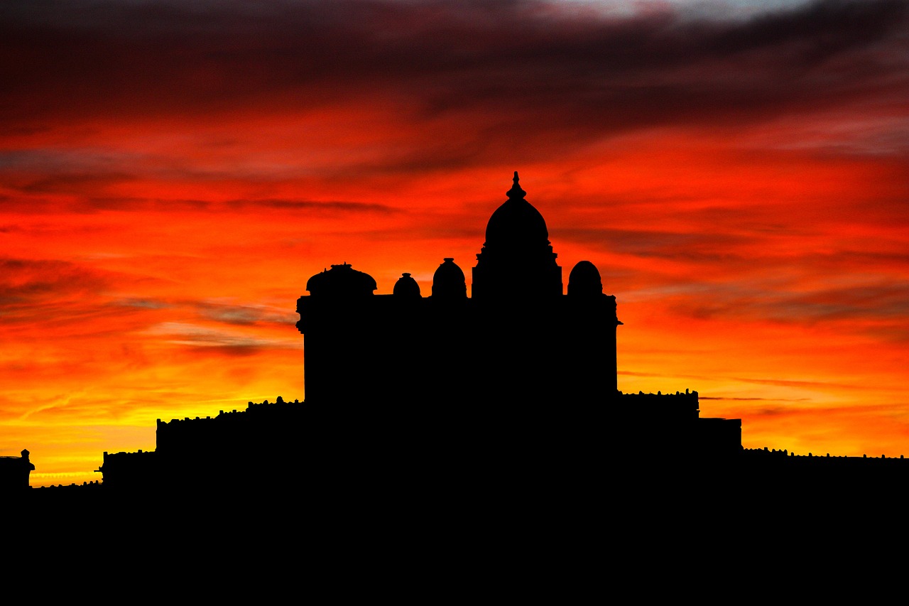 sunset temple silhouette free photo