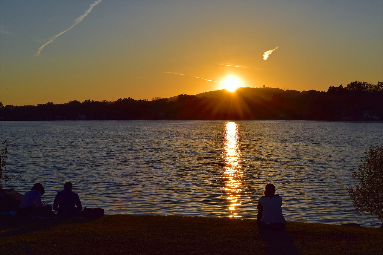 sunset lake people free photo