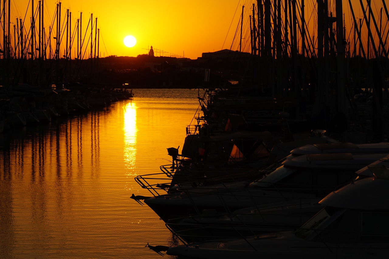 sunset port marina free photo