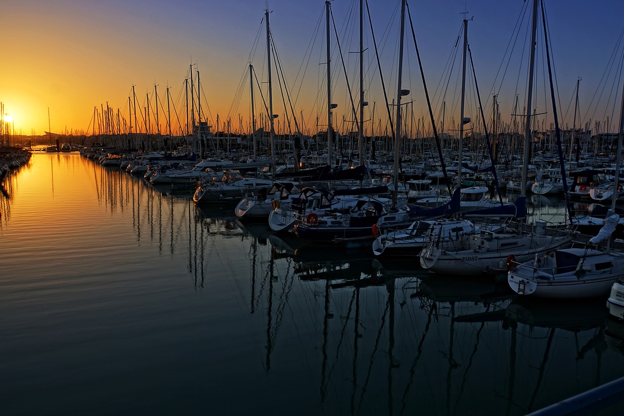 sunset port marina free photo
