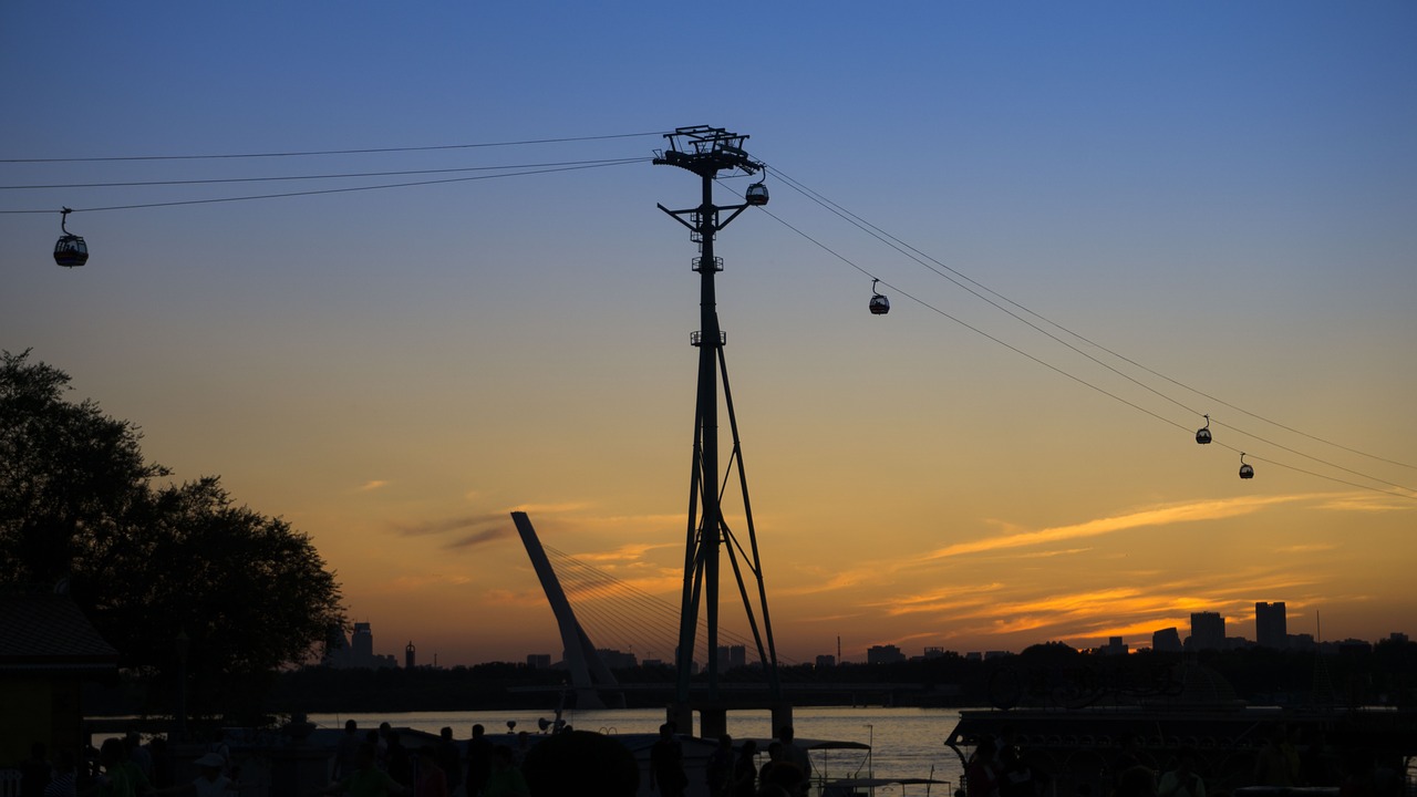 sunset backlighting ropeway free photo