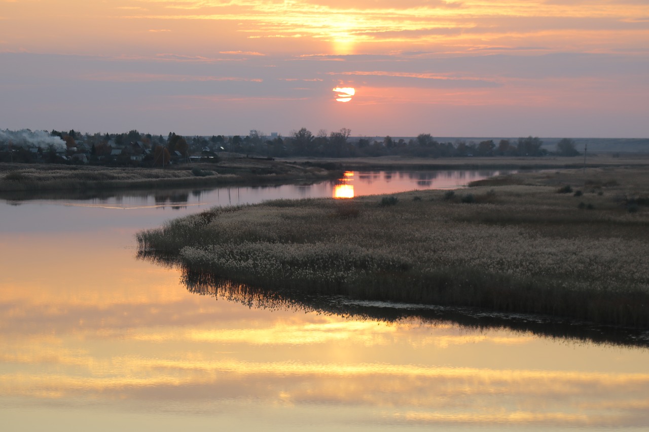 sunset river landscape free photo