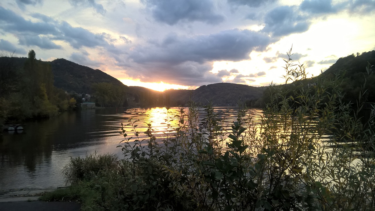 sunset river clouds free photo