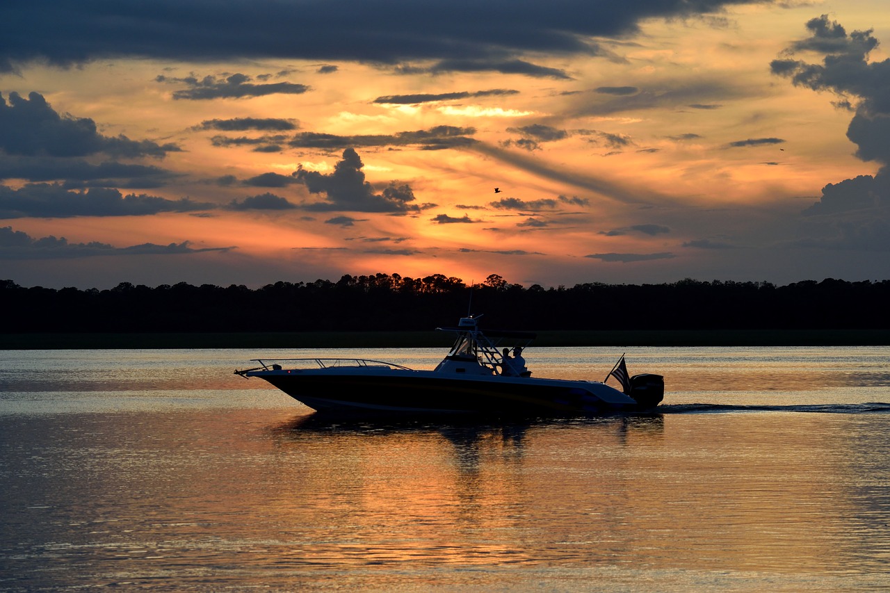 sunset boat fisherman free photo