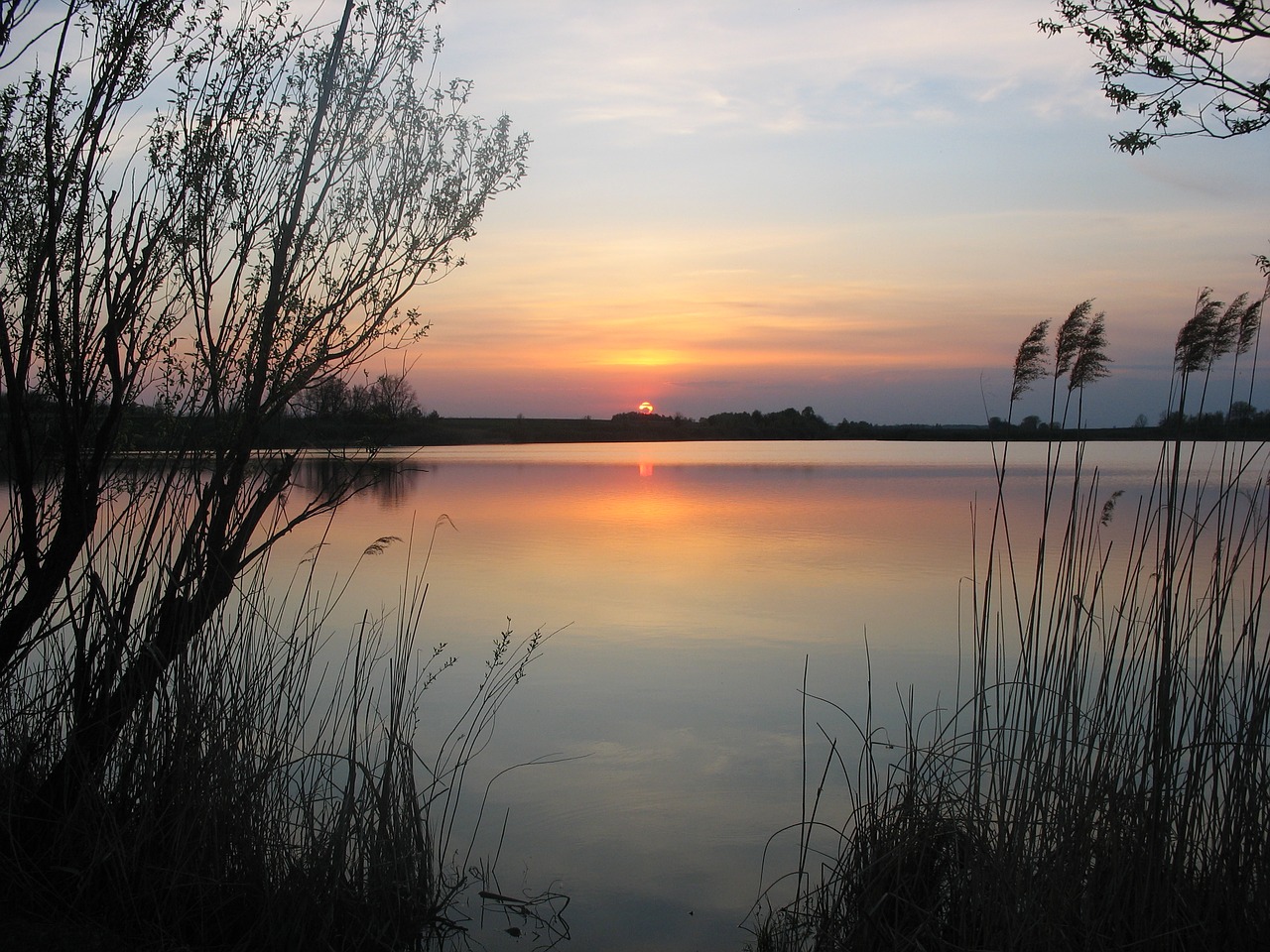 sunset lake water free photo