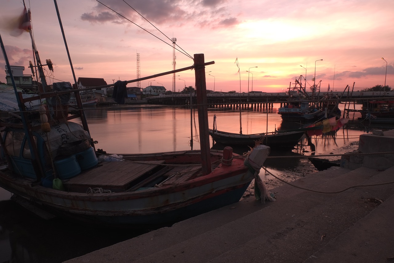 sunset boat sea free photo