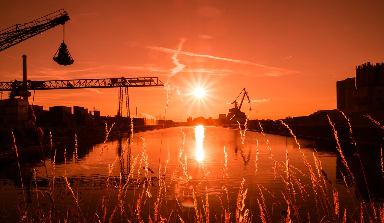 sunset port aschaffenburg free photo