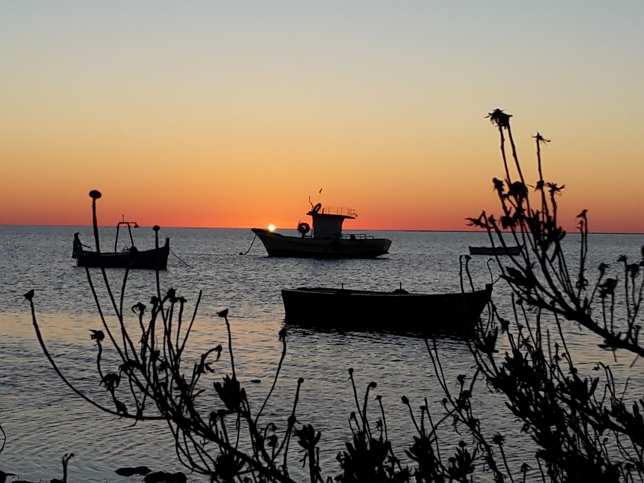 sunset boats sea free photo