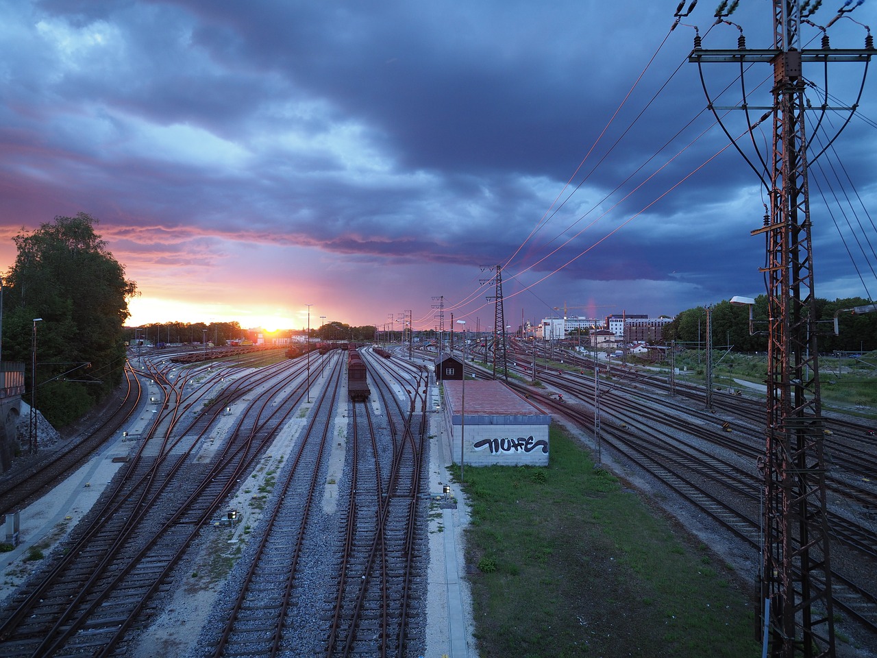 sunset railway augsburg free photo