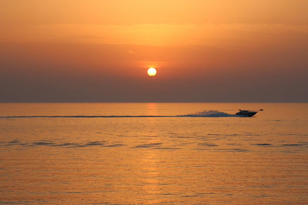 sunset boat speedboat free photo