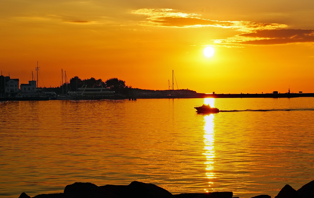 sunset baltic sea warnemünde free photo