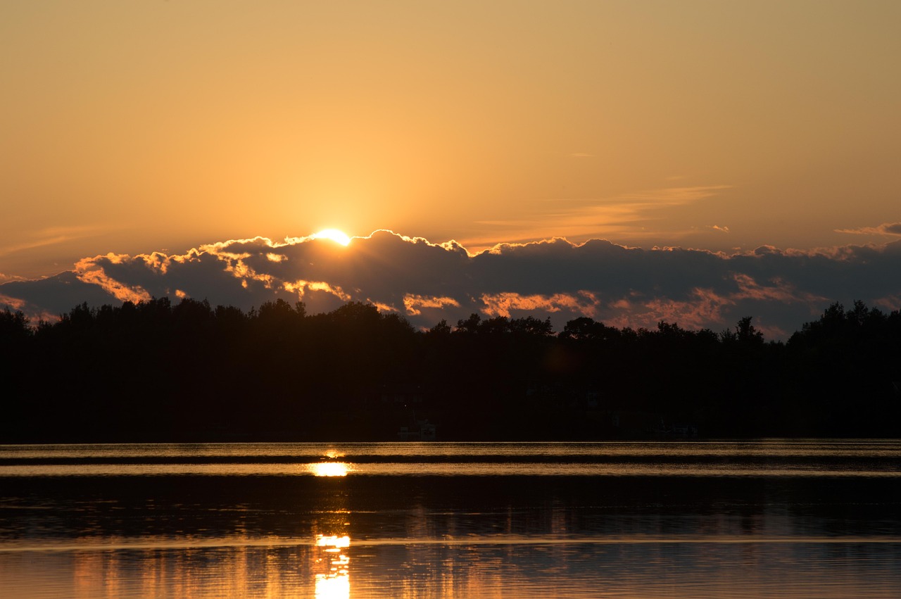 sunset lake clouds free photo