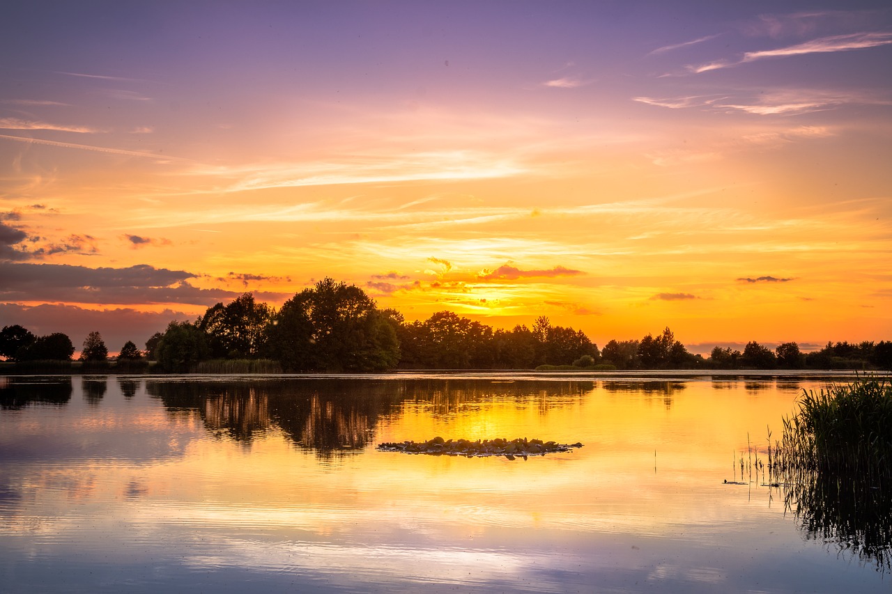 sunset lake sky free photo