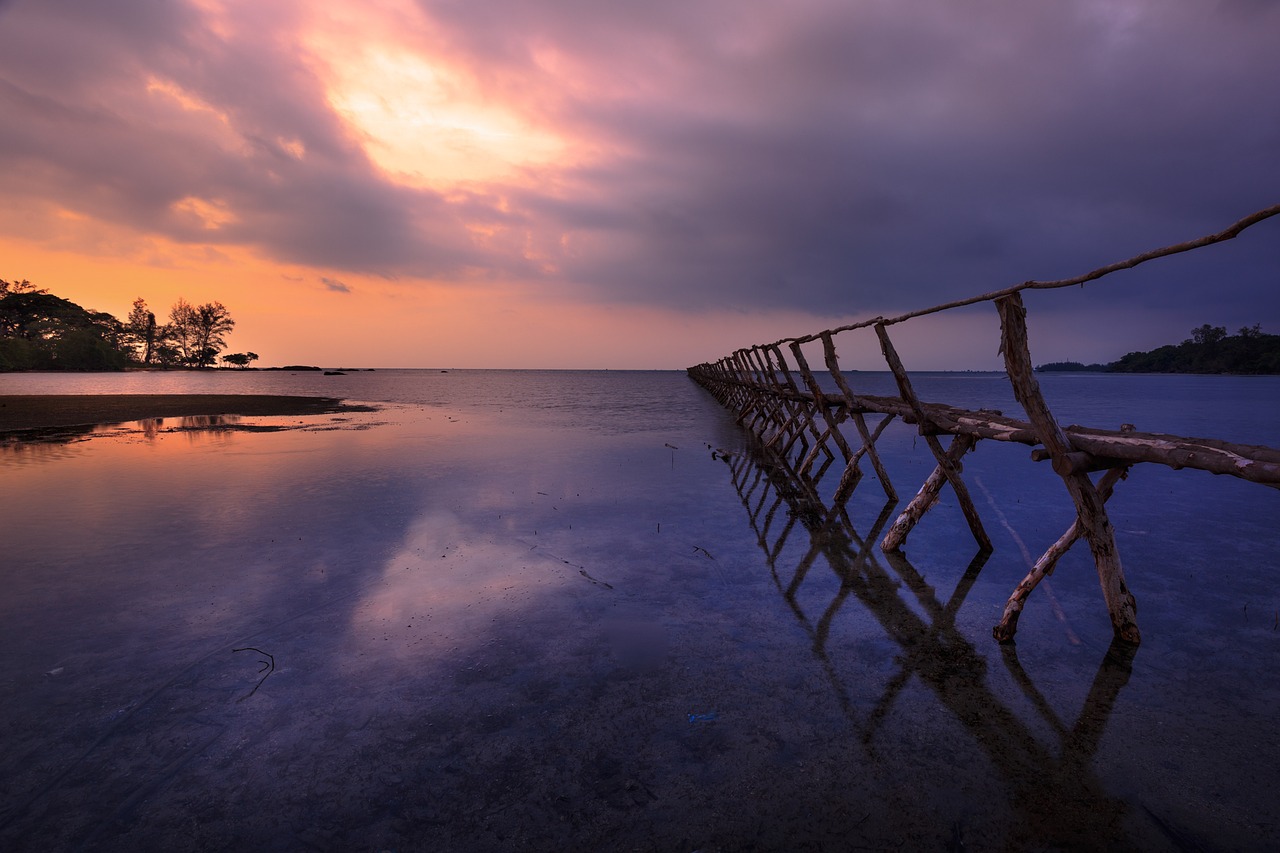 sunset the sun wooden bridge free photo