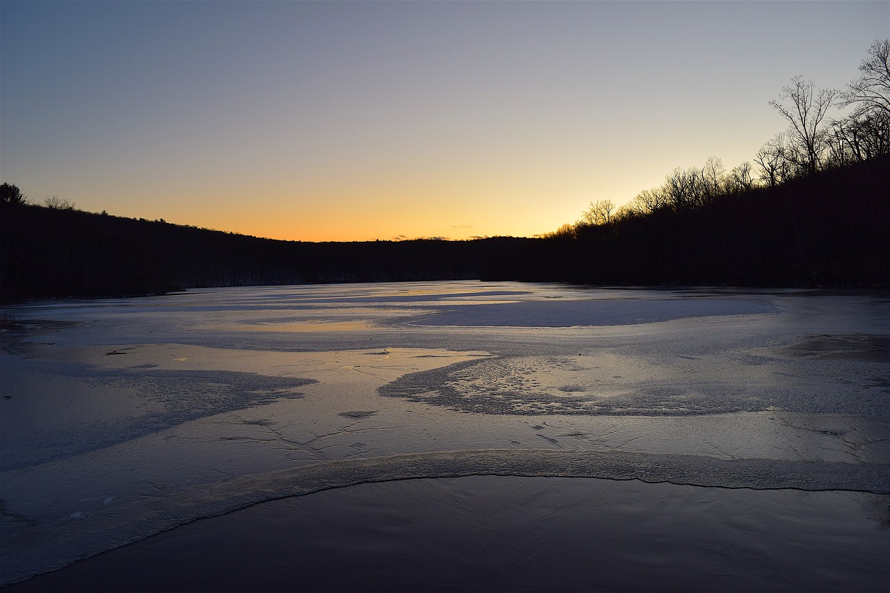 sunset lake frozen free photo