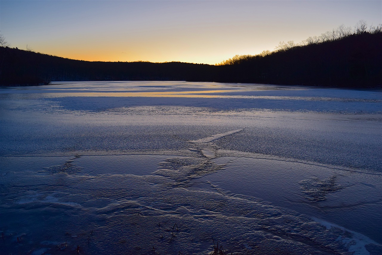 sunset lake frozen free photo