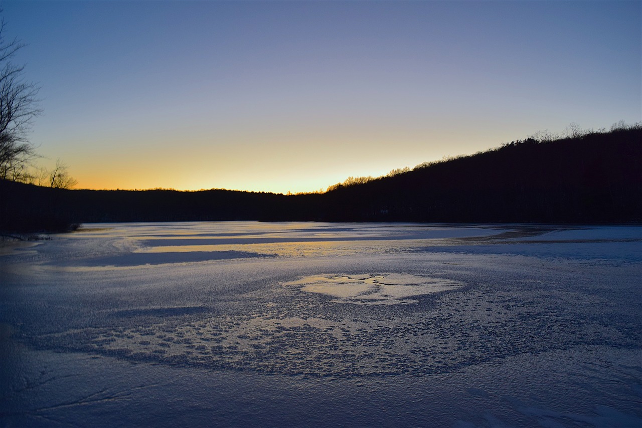sunset lake frozen free photo