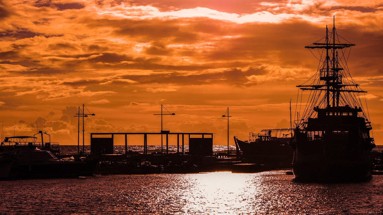 sunset harbor sea free photo