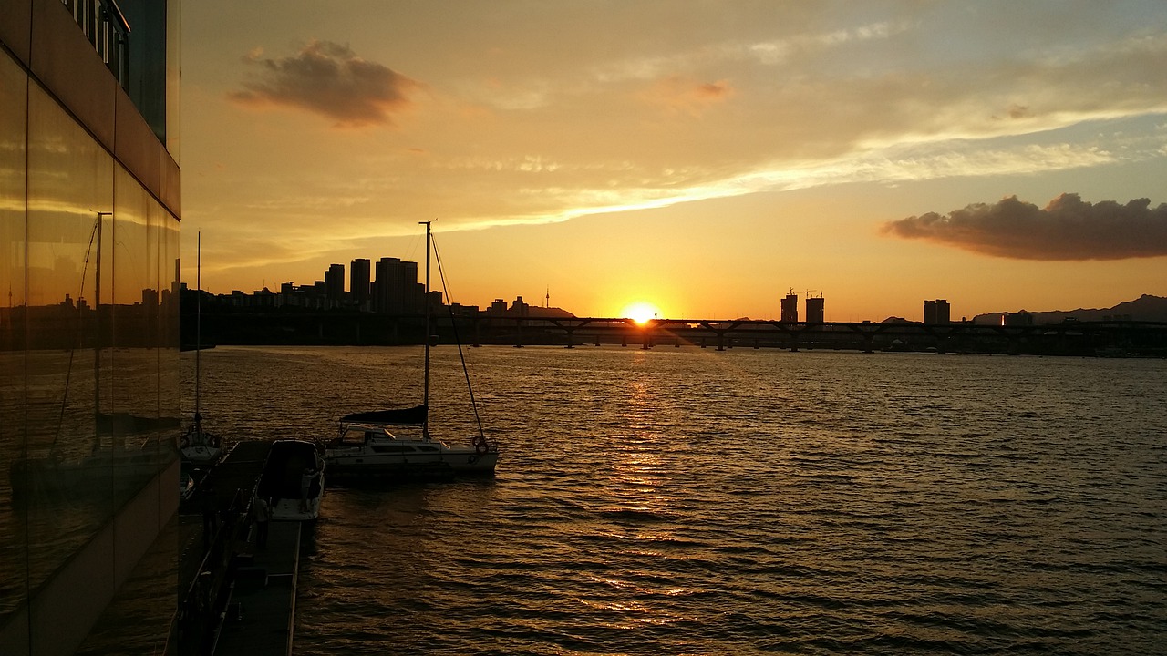 sunset han river glow free photo