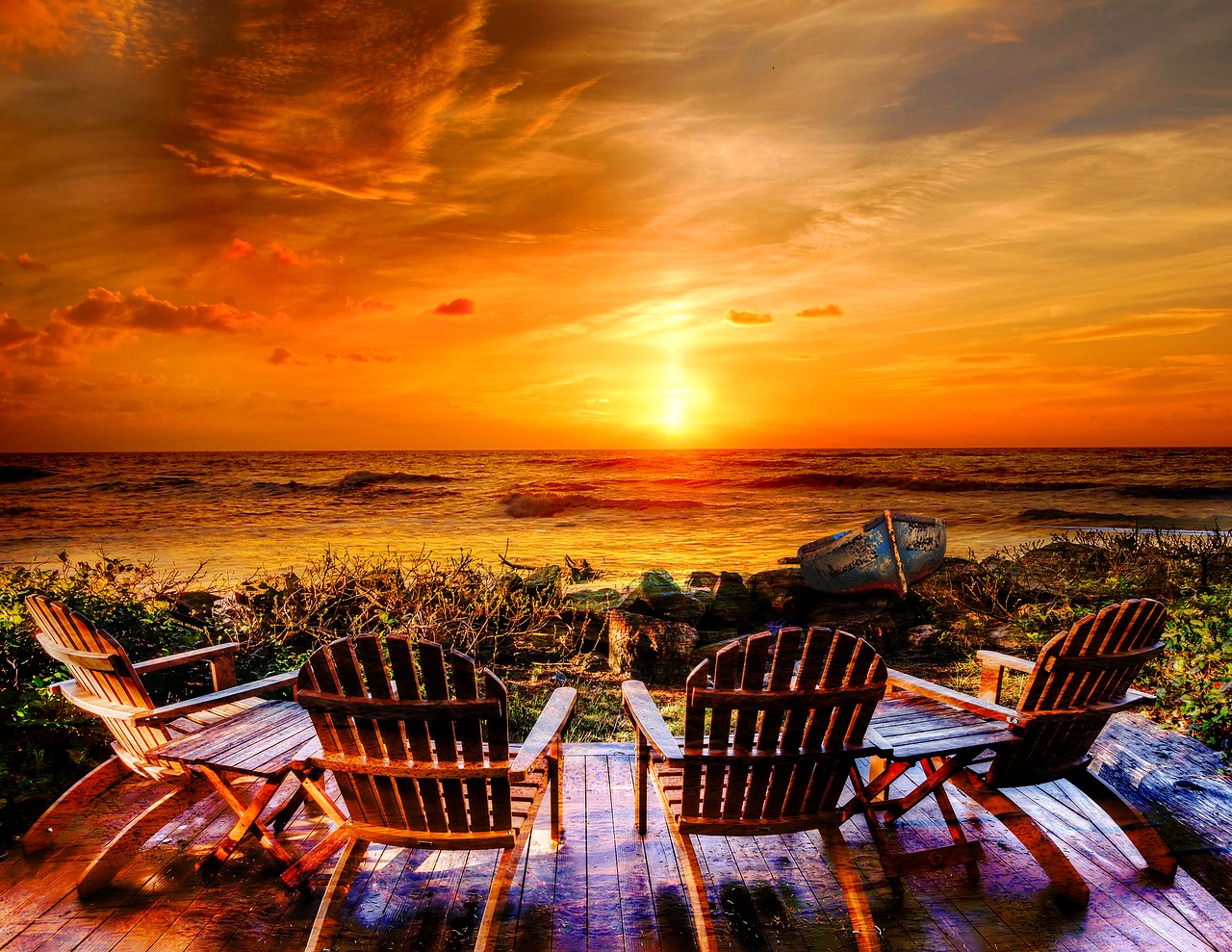 sunset beach chair free photo