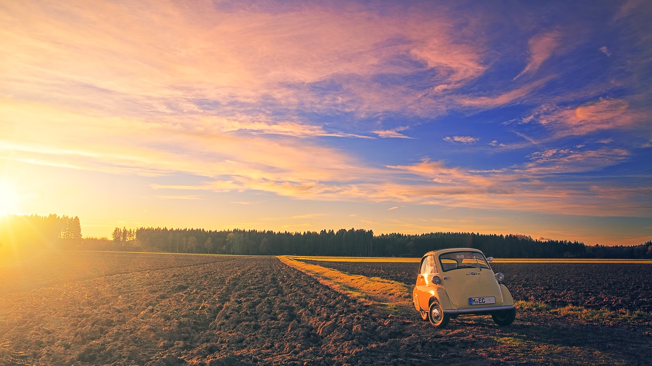 sunset bmw isetta free photo