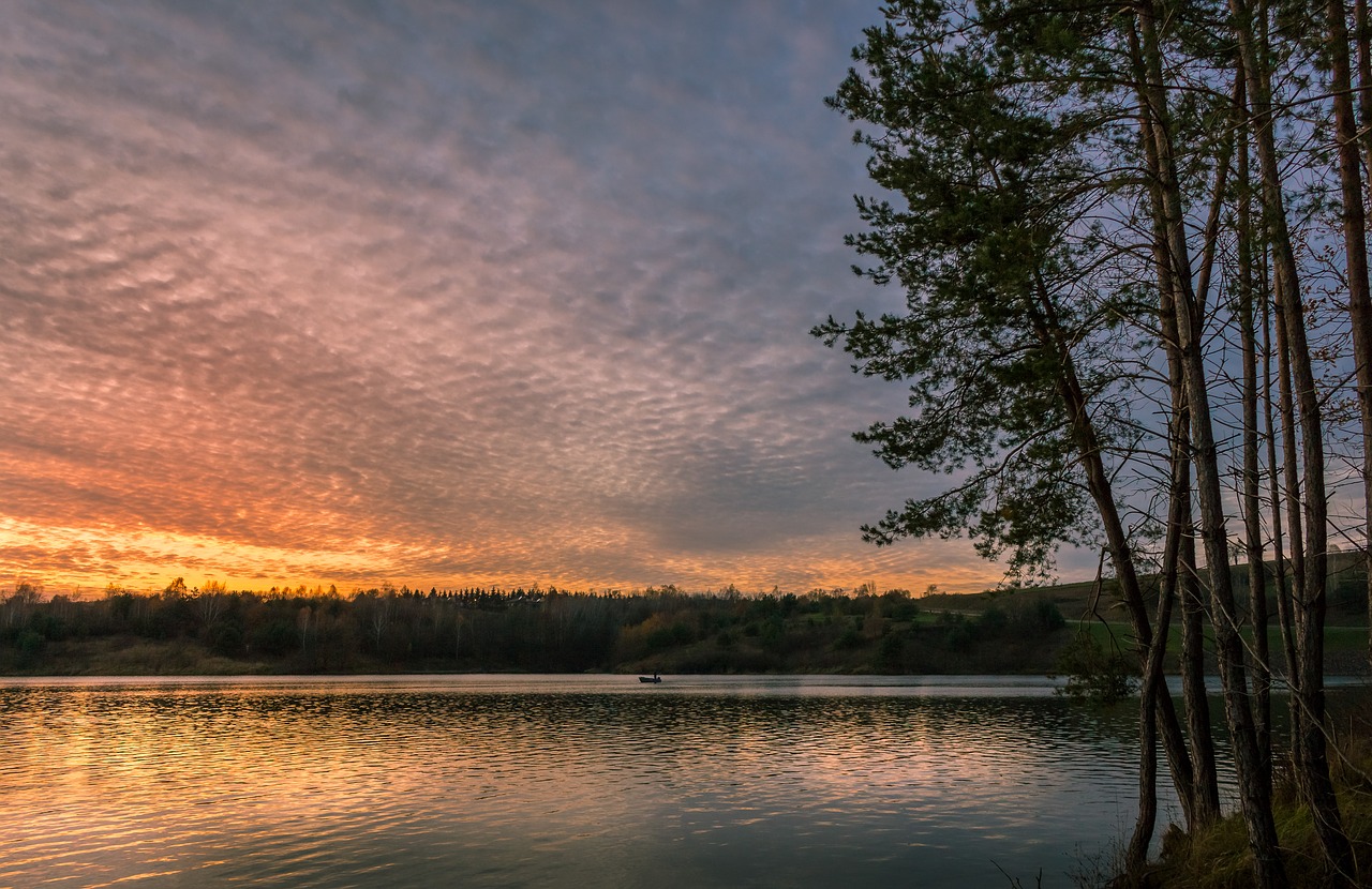 sunset lake clouds free photo