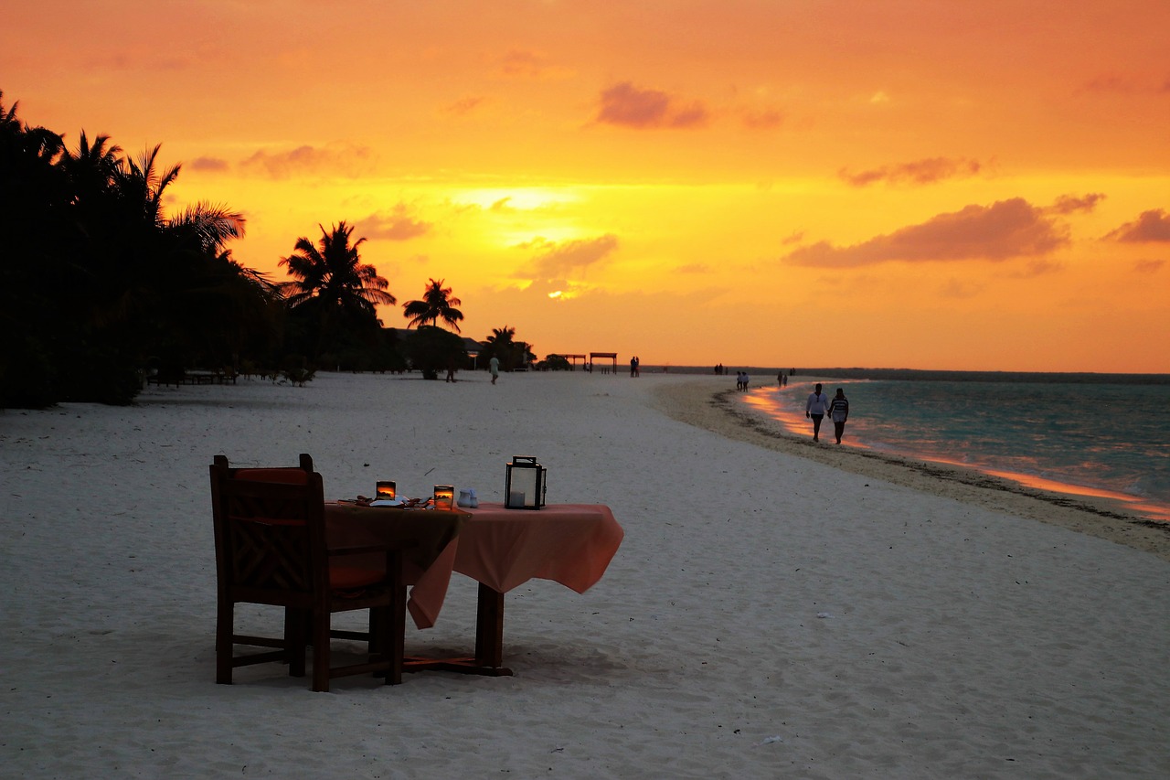 sunset beach table free photo