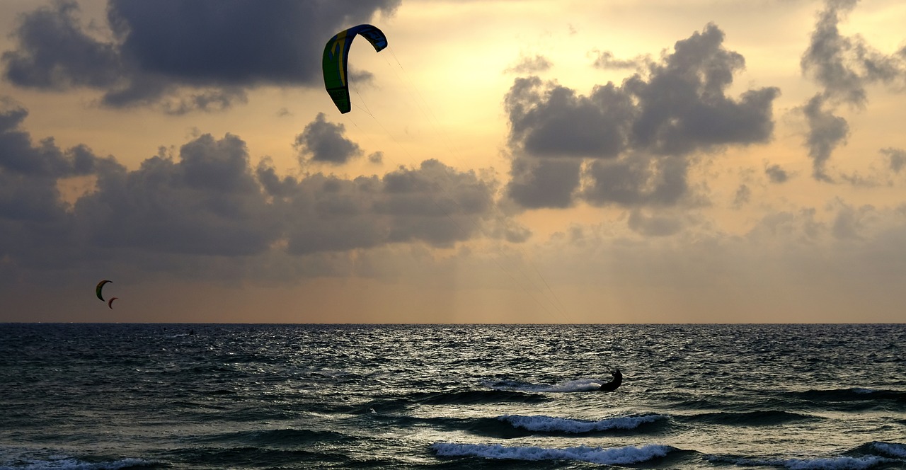 sunset sea windsurfing free photo