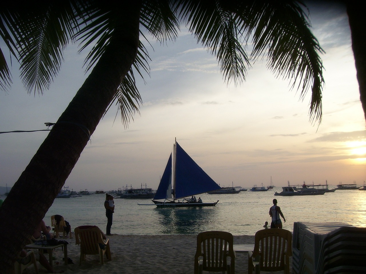 sunset sailboat boracay island free photo