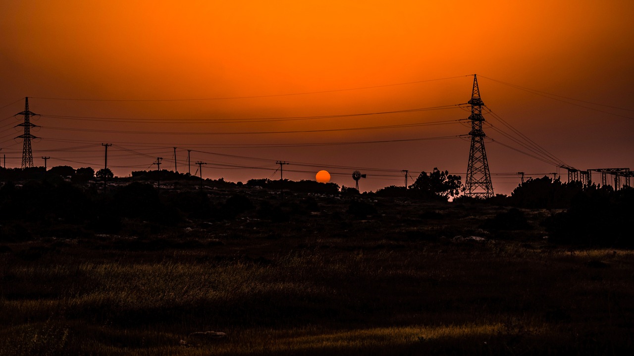 sunset  landscape  pylons free photo