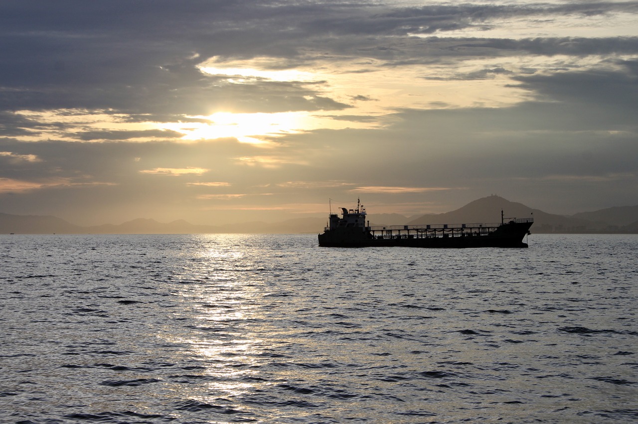 sunset  ship  sea free photo