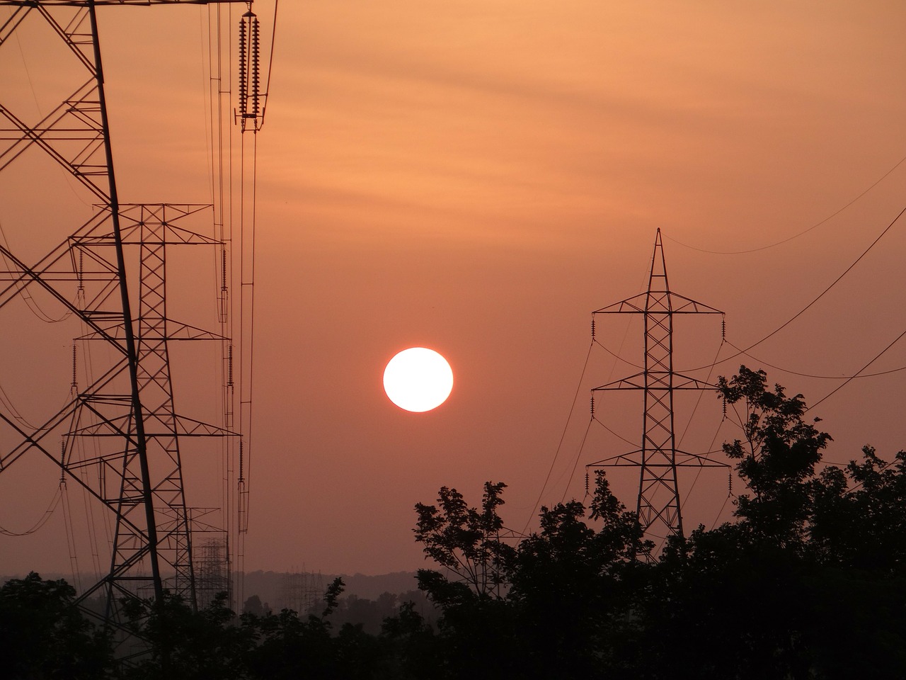 sunset electric pylon electric tower free photo