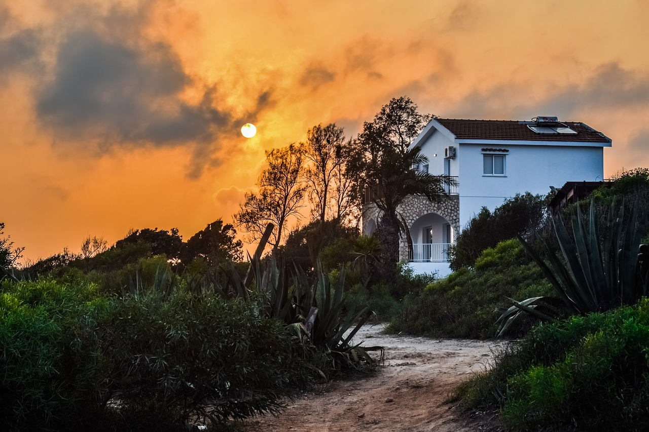 sunset  house  path free photo