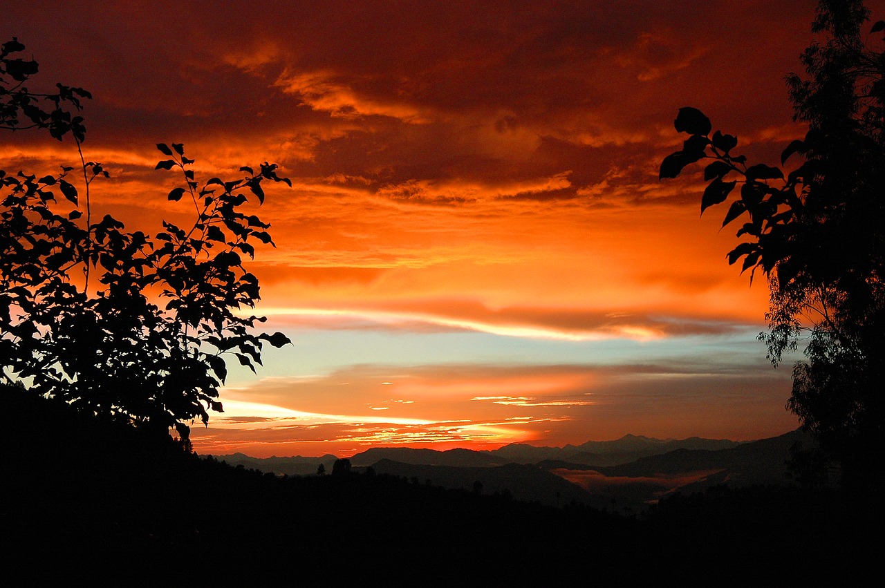 sunset  pauri garhwal  red sunset free photo