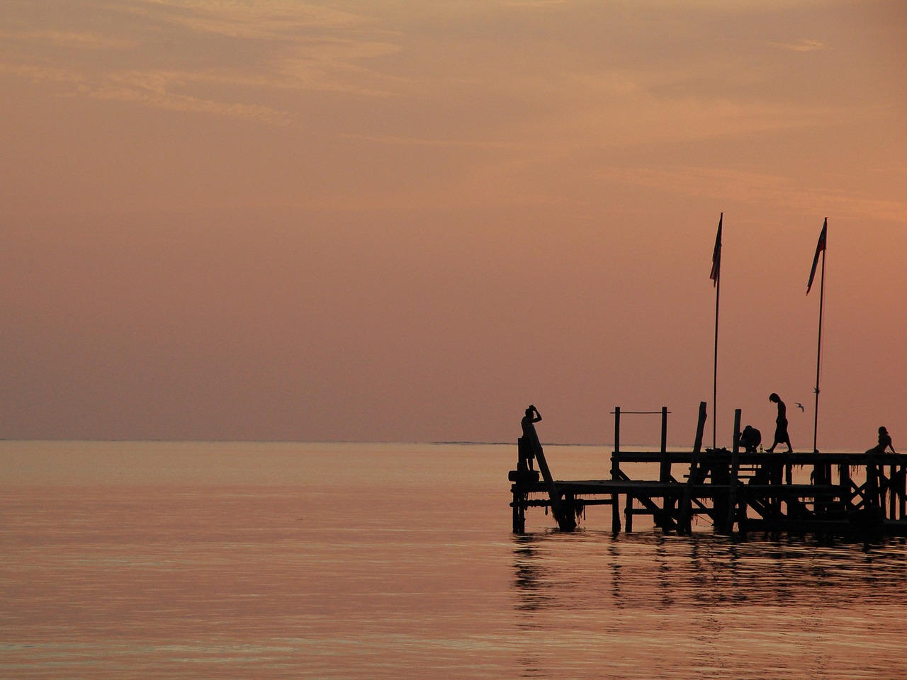 sunset  jetty  sea free photo