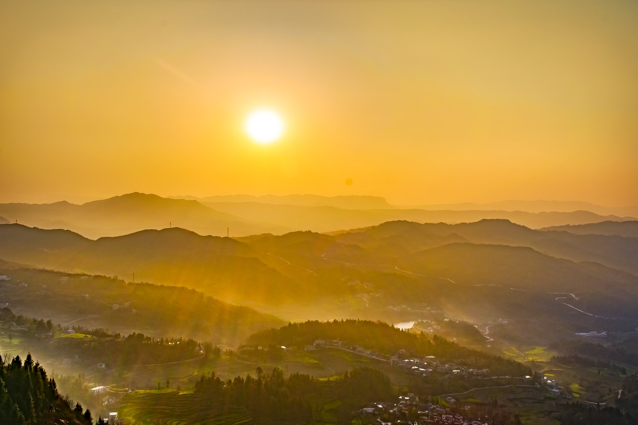 sunset  mountain  fog free photo