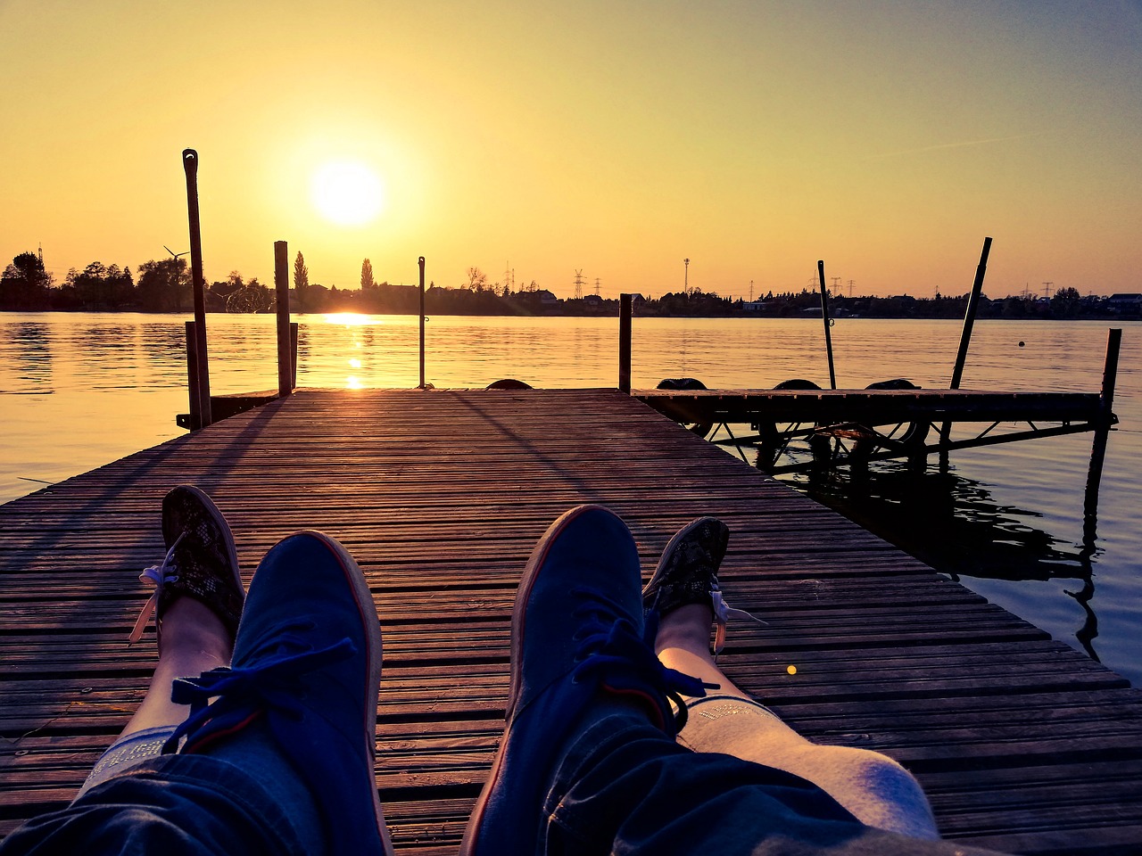 sunset  bridge  lake free photo