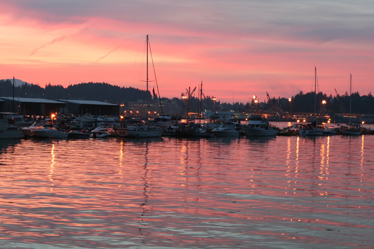 sunset  boats  waterfront free photo
