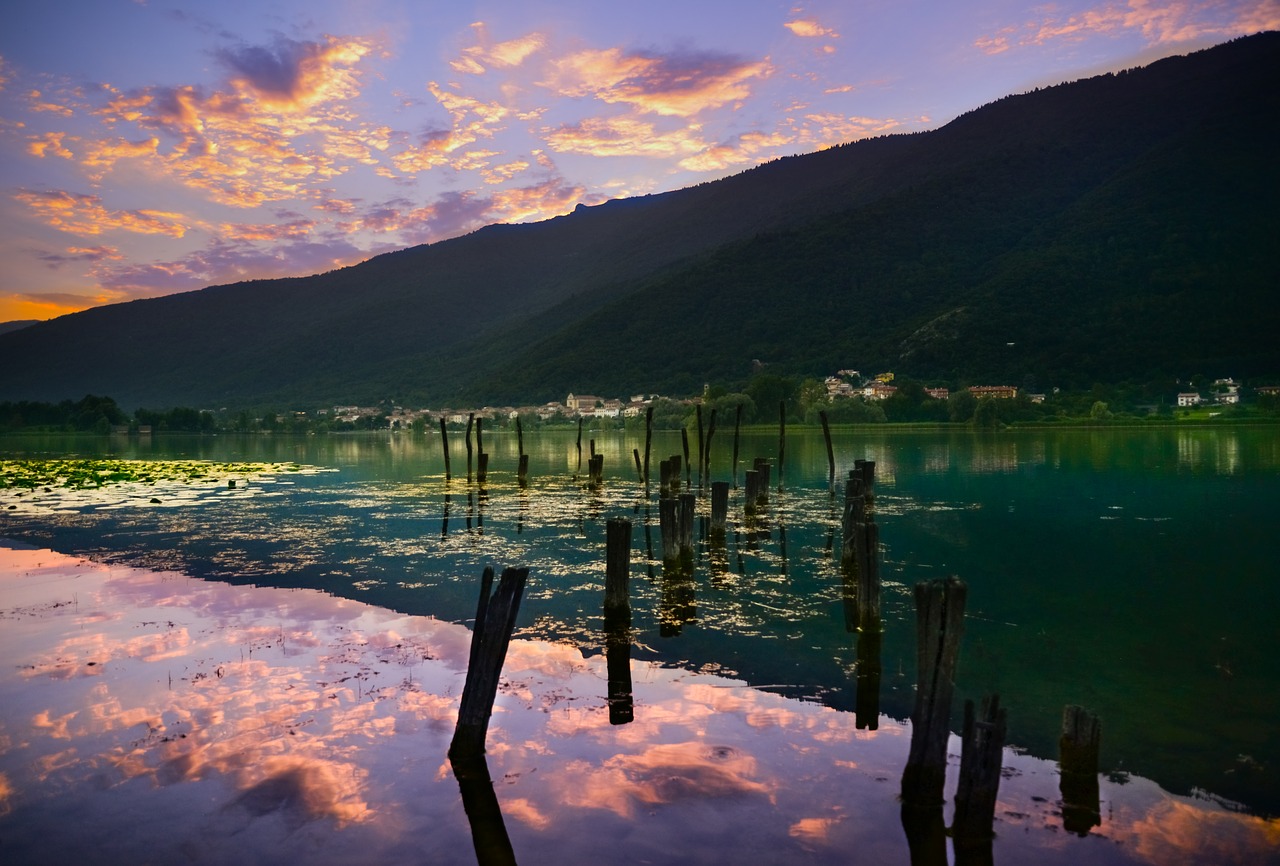 sunset  lake  clouds free photo