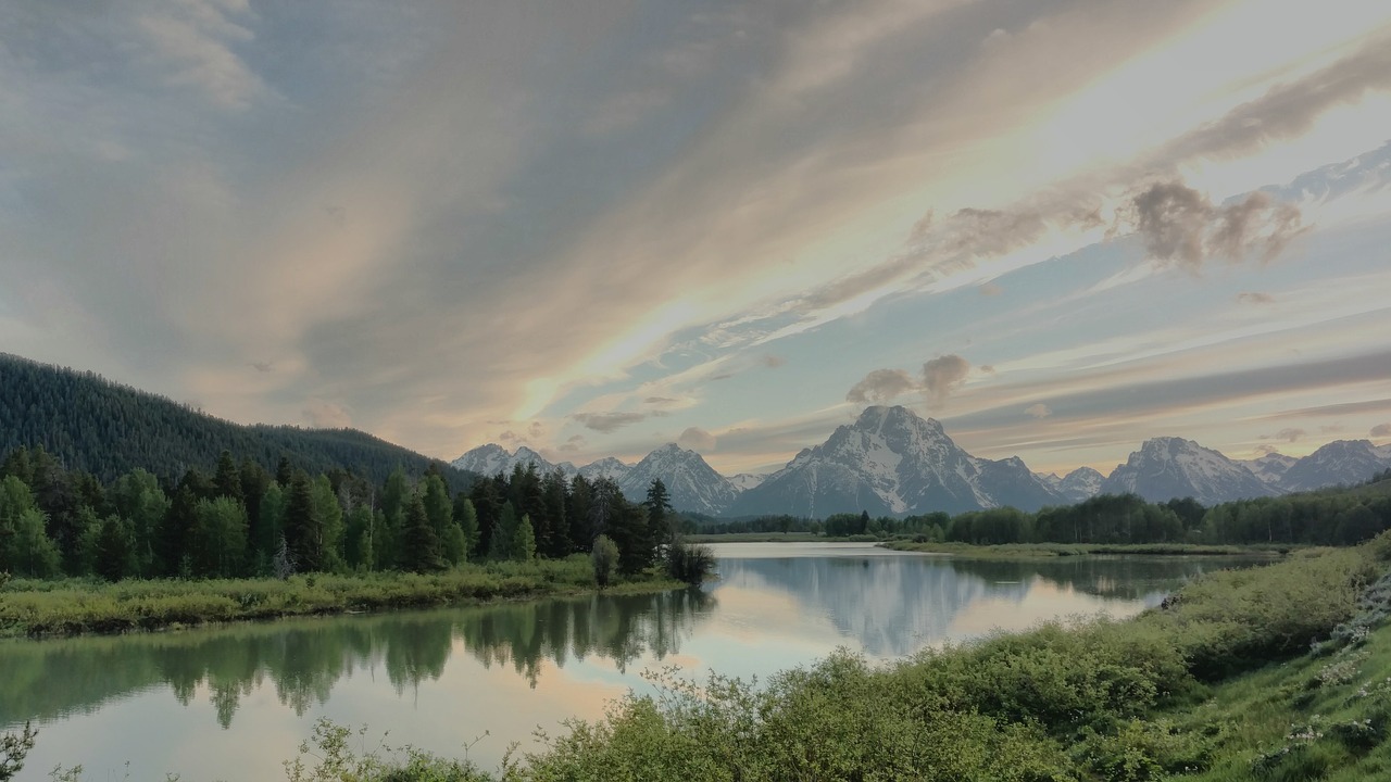 sunset  mountains  river free photo