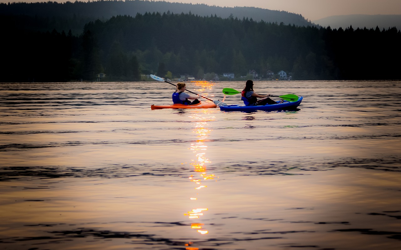 sunset  kayaking  lake free photo