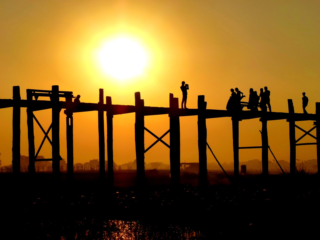 sunset  bridge  burma free photo