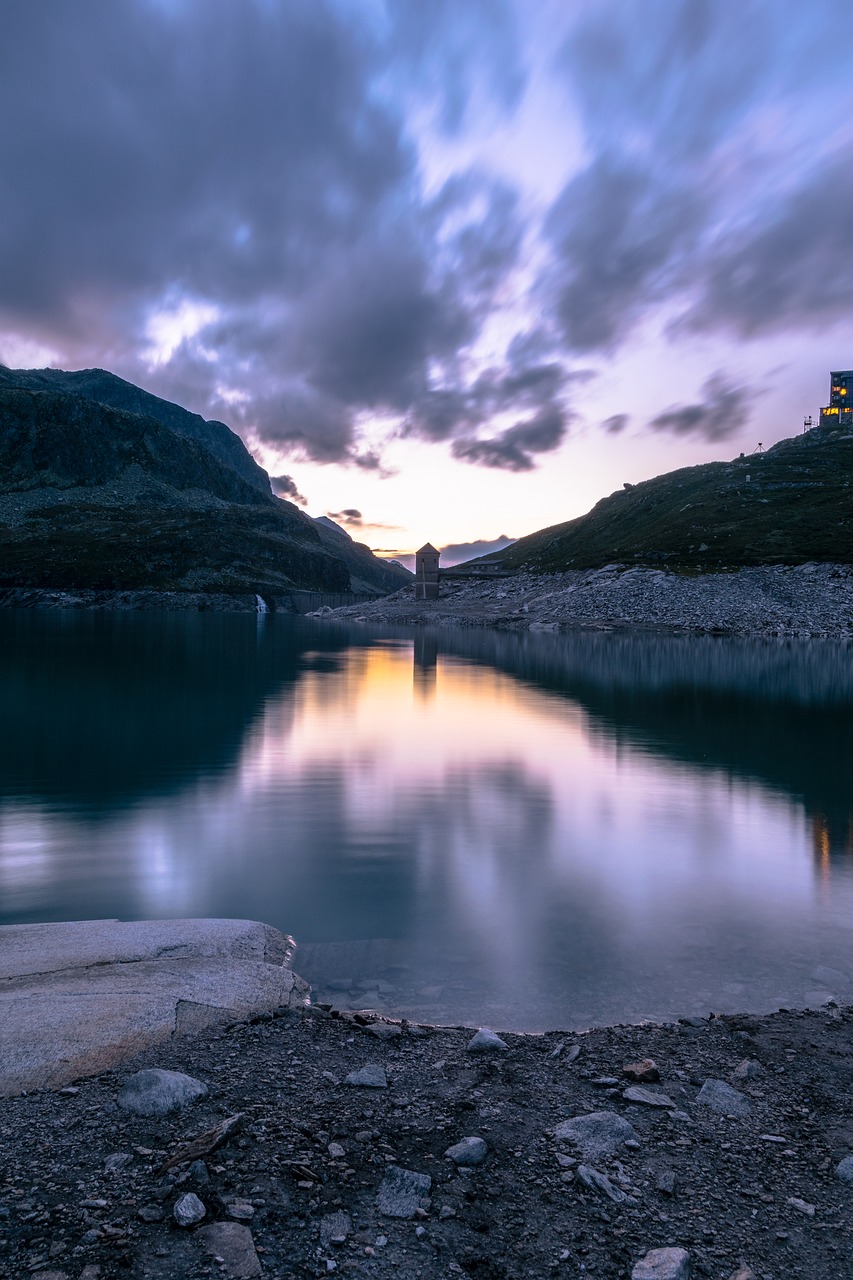 sunset  blue hour  lake free photo