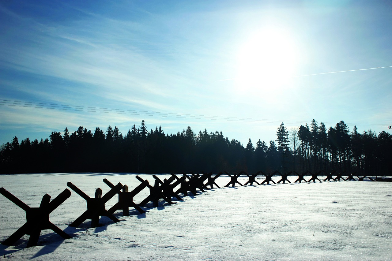 sunset snow roadblocks free photo