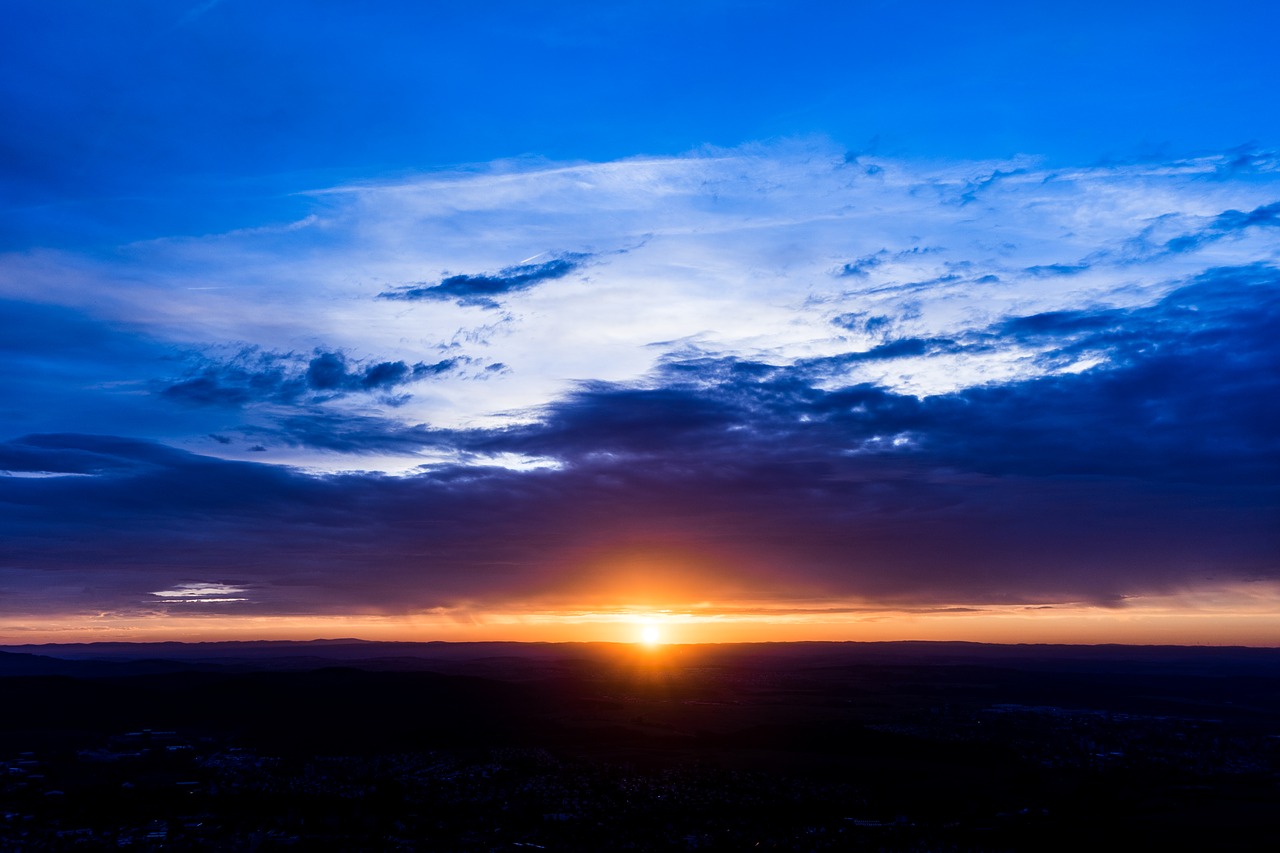 sunset  blue sky  sun free photo